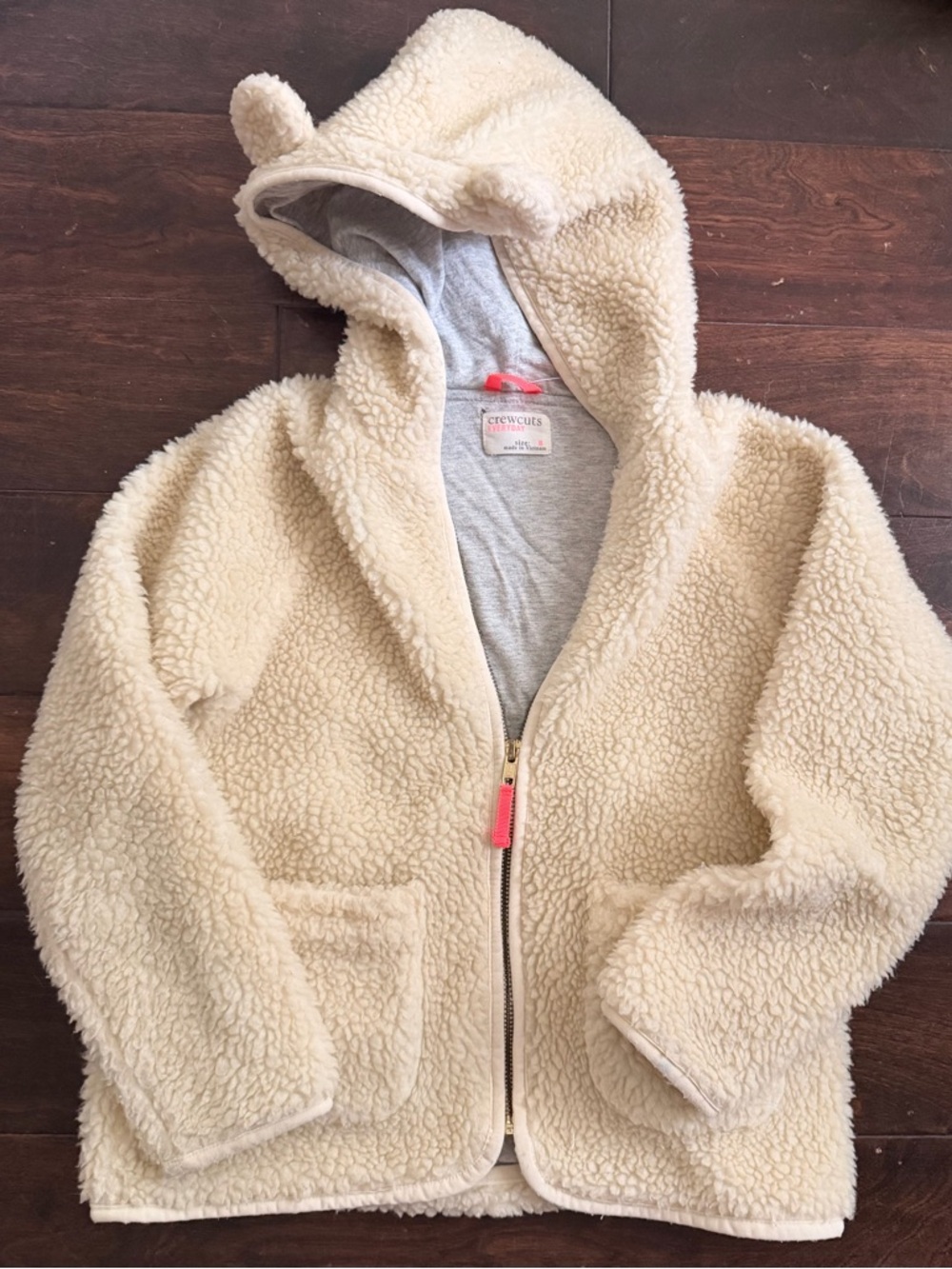 Crewcuts Cream Sherpa Hooded Puffer Jacket with Ear Detail